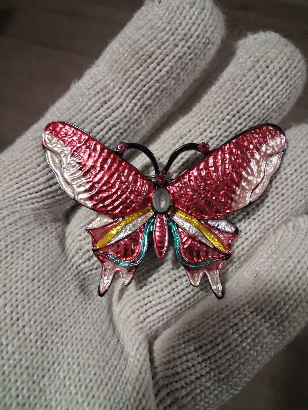 Red Multicolor Enamel Butterfly Brooch - Women Accessories